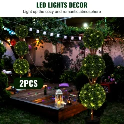 VEVOR Artificial Topiaries Boxwood Trees, 48 inch Tall (2 Pieces), 3 Ball-Shape Faux Topiaries Plant with Planters, Green Feaux Plant w/ Replaceable Leaves & Port for Decorative Indoor/Outdoor/Garden
