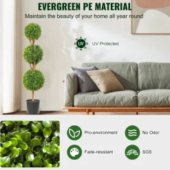 VEVOR Artificial Topiaries Boxwood Trees, 48 inch Tall (2 Pieces), 3 Ball-Shape Faux Topiaries Plant with Planters, Green Feaux Plant w/ Replaceable Leaves & Port for Decorative Indoor/Outdoor/Garden