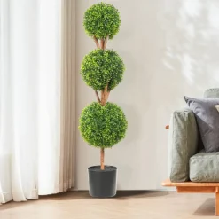VEVOR Artificial Topiaries Boxwood Trees, 48 inch Tall (2 Pieces), 3 Ball-Shape Faux Topiaries Plant with Planters, Green Feaux Plant w/ Replaceable Leaves & Port for Decorative Indoor/Outdoor/Garden
