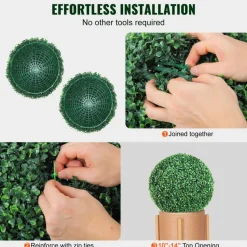 VEVOR Artificial Topiaries Boxwood Trees, 16” Tall (2 Pieces), Ball-Shape Faux Topiaries Plant, All-year Green Feaux Plant Decorative Balls for Backyard, Balcony,Garden, Wedding and Home Décor