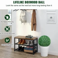 VEVOR Artificial Topiaries Boxwood Trees, 16” Tall (2 Pieces), Ball-Shape Faux Topiaries Plant, All-year Green Feaux Plant Decorative Balls for Backyard, Balcony,Garden, Wedding and Home Décor