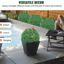 VEVOR Artificial Topiaries Boxwood Trees, 16” Tall (2 Pieces), Ball-Shape Faux Topiaries Plant, All-year Green Feaux Plant Decorative Balls for Backyard, Balcony,Garden, Wedding and Home Décor
