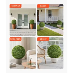 VEVOR Artificial Topiary Ball, 23 inch Faux Boxwood Plant Balls, Fake Silk Tree Look Real, Easy Assembly for Decor Front Porch Outdoor Patio Garden Balcony Backyard and Indoor Home Wedding, Green