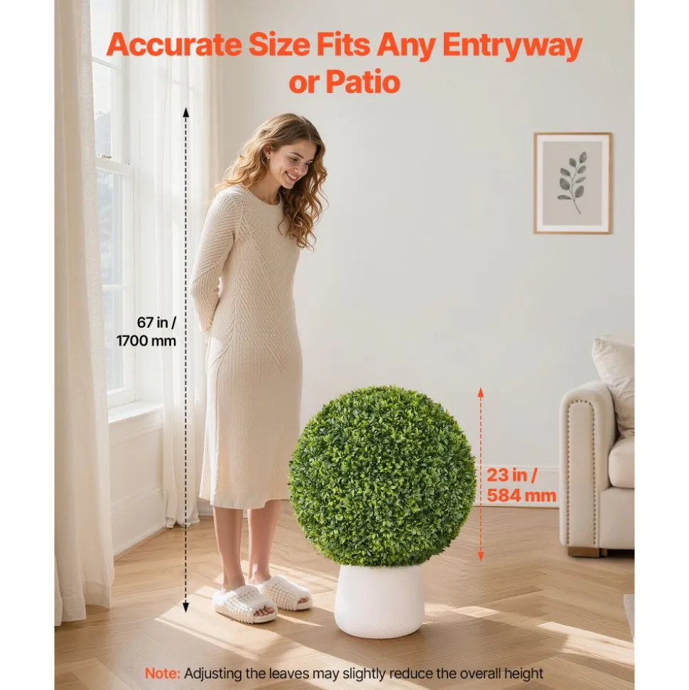 VEVOR Artificial Topiary Ball, 23 inch Faux Boxwood Plant Balls, Fake Silk Tree Look Real, Easy Assembly for Decor Front Porch Outdoor Patio Garden Balcony Backyard and Indoor Home Wedding, Green