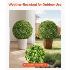 VEVOR Artificial Topiary Ball, 23 inch Faux Boxwood Plant Balls, Fake Silk Tree Look Real, Easy Assembly for Decor Front Porch Outdoor Patio Garden Balcony Backyard and Indoor Home Wedding, Green