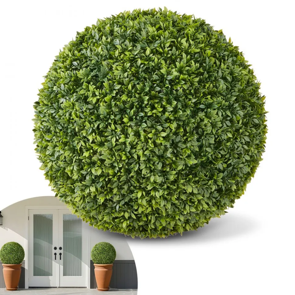 VEVOR Artificial Topiary Ball, 23 inch Faux Boxwood Plant Balls, Fake Silk Tree Look Real, Easy Assembly for Decor Front Porch Outdoor Patio Garden Balcony Backyard and Indoor Home Wedding, Green