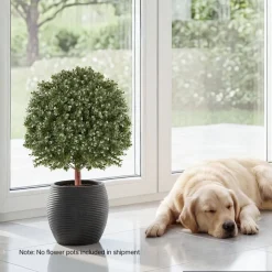 VEVOR Artificial Topiary Ball Boxwood Bush 20 in Set of 2 Green Fake Shrubs, PE Faux Trees with Metal Ground Spikes, Indoor & Outdoor Plant for Front Door, Entryway, Porch, Balcony, Patio, Garden