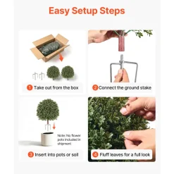VEVOR Artificial Topiary Ball Boxwood Bush 20 in Set of 2 Green Fake Shrubs, PE Faux Trees with Metal Ground Spikes, Indoor & Outdoor Plant for Front Door, Entryway, Porch, Balcony, Patio, Garden