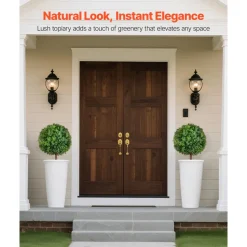 VEVOR Artificial Topiary Boxwood Trees with Ground Spike, 27 inch 2 Set Faux Shrubs & Bushes Potted Plants, Fake Silk Tree Look Real for Decor Front Porch Outdoor Indoor Patio Garden Balcony Backyard