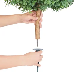 VEVOR Artificial Topiary Boxwood Trees with Ground Spike, 27 inch 2 Set Faux Shrubs & Bushes Potted Plants, Fake Silk Tree Look Real for Decor Front Porch Outdoor Indoor Patio Garden Balcony Backyard