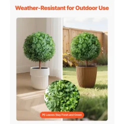 VEVOR Artificial Topiary Boxwood Trees with Ground Spike, 27 inch 2 Set Faux Shrubs & Bushes Potted Plants, Fake Silk Tree Look Real for Decor Front Porch Outdoor Indoor Patio Garden Balcony Backyard