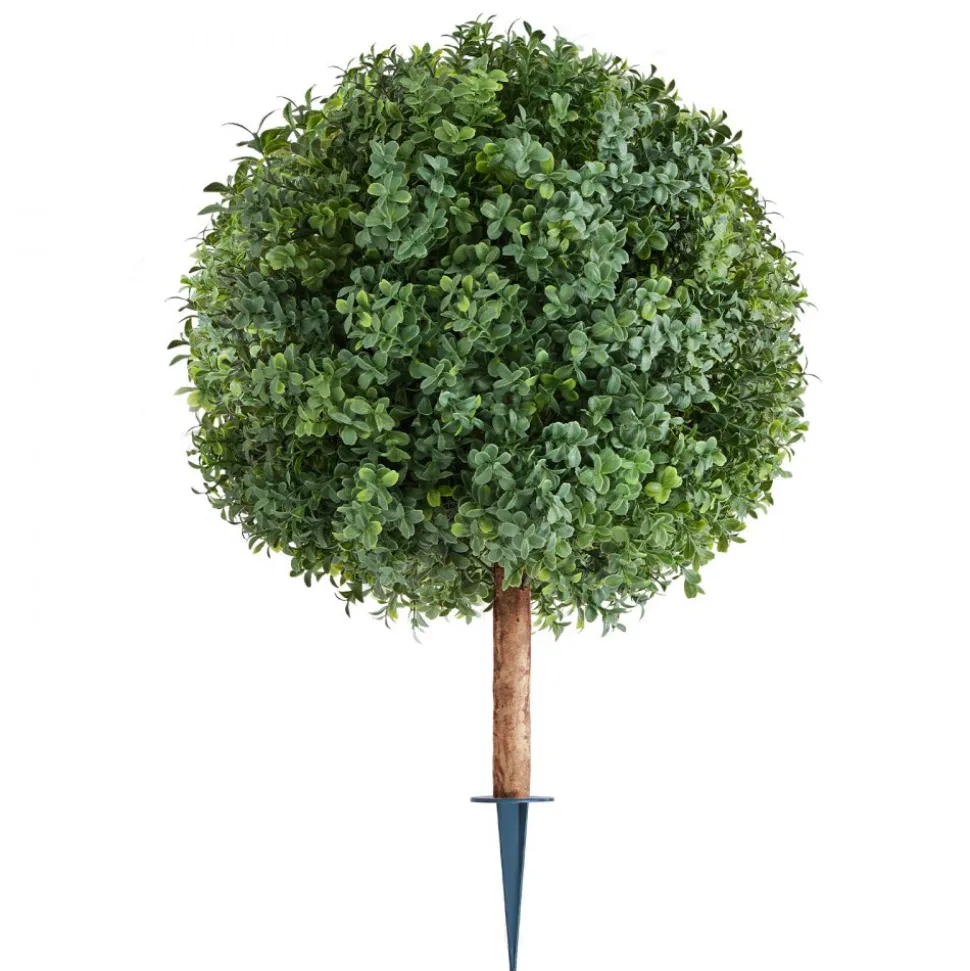 VEVOR Artificial Topiary Boxwood Trees with Ground Spike, 27 inch 2 Set Faux Shrubs & Bushes Potted Plants, Fake Silk Tree Look Real for Decor Front Porch Outdoor Indoor Patio Garden Balcony Backyard