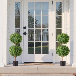 VEVOR Artificial Topiary Boxwood Double Ball, 2 Set 36 inch Faux Boxwood Plant Balls, Fake Silk Tree Look Real, Easy Assembly for Decor Front Porch Outdoor Patio Garden Balcony Backyard Indoor