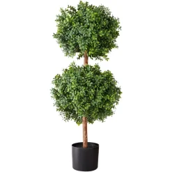 VEVOR Artificial Topiary Boxwood Trees with Ground Spike, 22 inch 2 Set Faux Shrubs & Bushes Potted Plants, Fake Silk Tree Look Real for Decor Front Porch Outdoor Indoor Patio Garden Balcony Backyard