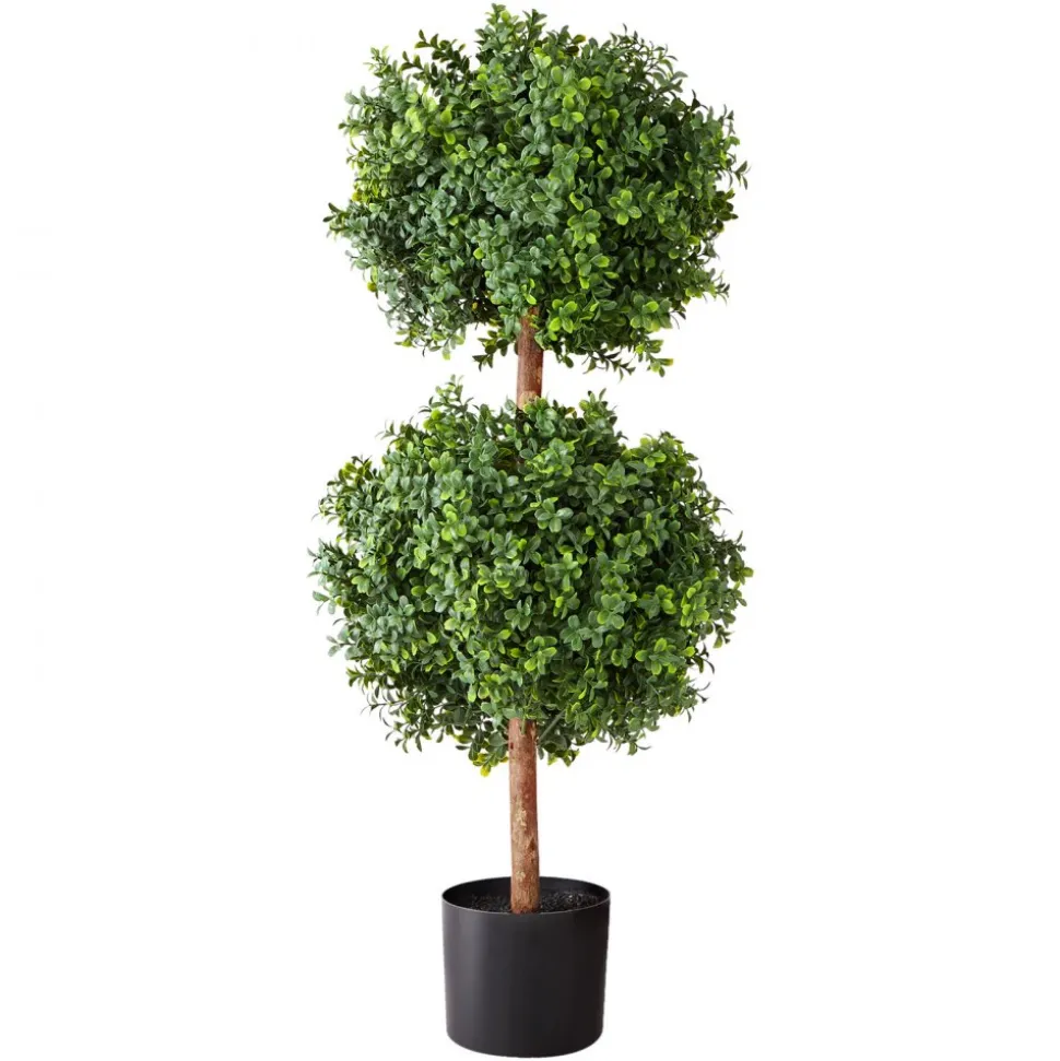 VEVOR Artificial Topiary Boxwood Trees with Ground Spike, 22 inch 2 Set Faux Shrubs & Bushes Potted Plants, Fake Silk Tree Look Real for Decor Front Porch Outdoor Indoor Patio Garden Balcony Backyard