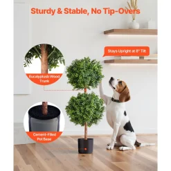 VEVOR Artificial Topiary Boxwood Trees with Ground Spike, 22 inch 2 Set Faux Shrubs & Bushes Potted Plants, Fake Silk Tree Look Real for Decor Front Porch Outdoor Indoor Patio Garden Balcony Backyard