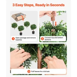 VEVOR Artificial Topiary Boxwood Trees with Ground Spike, 22 inch 2 Set Faux Shrubs & Bushes Potted Plants, Fake Silk Tree Look Real for Decor Front Porch Outdoor Indoor Patio Garden Balcony Backyard