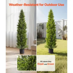 VEVOR Artificial Topiary Cedar Trees, 60 inch 2 Set Faux Pine Shrubs Plants, Fake Silk Tree Look Real, Easy Assembly for Decor Front Porch Outdoor Patio Garden Balcony Backyard Indoor Office
