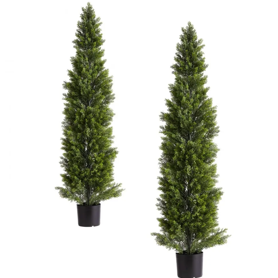 VEVOR Artificial Topiary Cedar Trees, 60 inch 2 Set Faux Pine Shrubs Plants, Fake Silk Tree Look Real, Easy Assembly for Decor Front Porch Outdoor Patio Garden Balcony Backyard Indoor Office