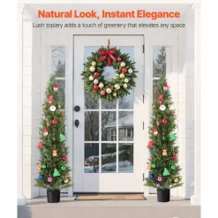 VEVOR Artificial Topiary Cedar Trees, 60 inch 2 Set Faux Pine Shrubs Plants, Fake Silk Tree Look Real, Easy Assembly for Decor Front Porch Outdoor Patio Garden Balcony Backyard Indoor Office