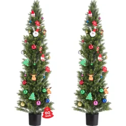 VEVOR Artificial Topiary Cedar Trees, 60 inch 2 Set Faux Pine Shrubs Plants, Fake Silk Tree Look Real, Easy Assembly for Decor Front Porch Outdoor Patio Garden Balcony Backyard Indoor Office