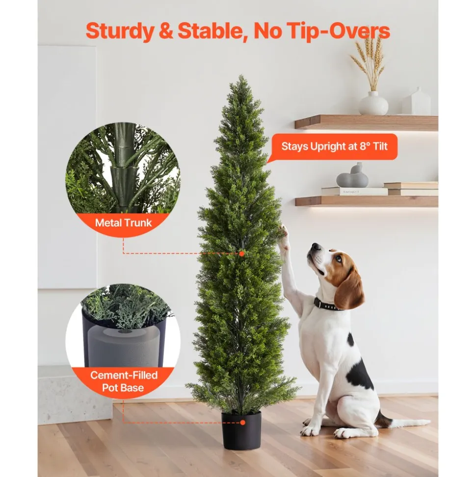 VEVOR Artificial Topiary Cedar Trees, 60 inch 2 Set Faux Pine Shrubs Plants, Fake Silk Tree Look Real, Easy Assembly for Decor Front Porch Outdoor Patio Garden Balcony Backyard Indoor Office