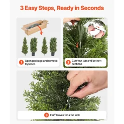 VEVOR Artificial Topiary Cedar Trees, 60 inch 2 Set Faux Pine Shrubs Plants, Fake Silk Tree Look Real, Easy Assembly for Decor Front Porch Outdoor Patio Garden Balcony Backyard Indoor Office