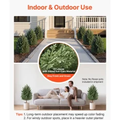 VEVOR Artificial Topiary Cedar Bush 3 Ft Set of 2 Greenery Fake Shrubs, PE Faux Trees with Ground Spikes, Indoor & Outdoor Green Plant for Front Door, Entryway, Porch, Balcony, Patio, Garden