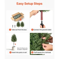 VEVOR Artificial Topiary Cedar Bush 3 Ft Set of 2 Greenery Fake Shrubs, PE Faux Trees with Ground Spikes, Indoor & Outdoor Green Plant for Front Door, Entryway, Porch, Balcony, Patio, Garden