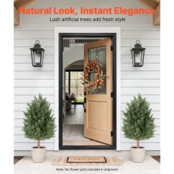 VEVOR Artificial Topiary Cedar Bush 3 Ft Set of 2 Greenery Fake Shrubs, PE Faux Trees with Ground Spikes, Indoor & Outdoor Green Plant for Front Door, Entryway, Porch, Balcony, Patio, Garden