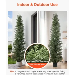 VEVOR Artificial Topiary Cedar Tree 8 Ft Set of 2 with Pot Greenery Decor, Premium PE Fake Trees, Year-Round Indoor & Outdoor Faux Green Plant for Front Door, Entryway, Porch, Balcony, Patio, Garden