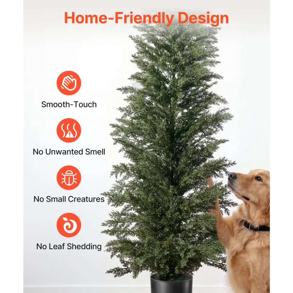 VEVOR Artificial Topiary Cedar Tree 8 Ft Set of 2 with Pot Greenery Decor, Premium PE Fake Trees, Year-Round Indoor & Outdoor Faux Green Plant for Front Door, Entryway, Porch, Balcony, Patio, Garden