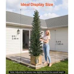 VEVOR Artificial Topiary Cedar Tree 8 Ft Set of 2 with Pot Greenery Decor, Premium PE Fake Trees, Year-Round Indoor & Outdoor Faux Green Plant for Front Door, Entryway, Porch, Balcony, Patio, Garden