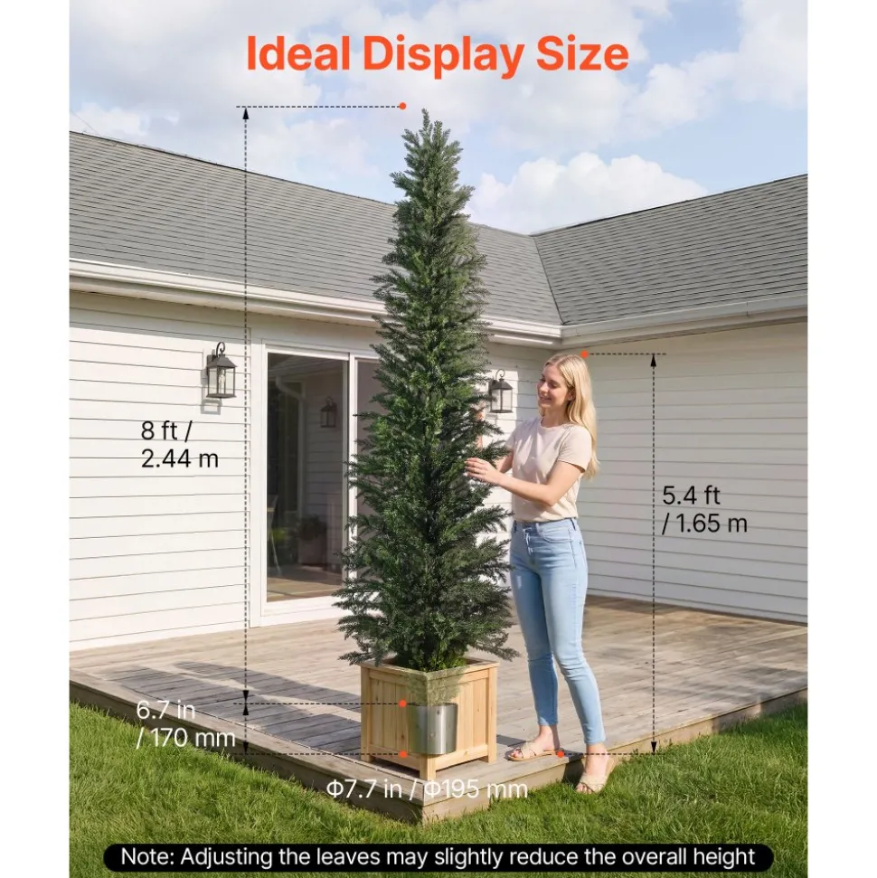 VEVOR Artificial Topiary Cedar Tree 8 Ft Set of 2 with Pot Greenery Decor, Premium PE Fake Trees, Year-Round Indoor & Outdoor Faux Green Plant for Front Door, Entryway, Porch, Balcony, Patio, Garden