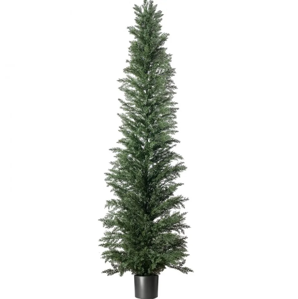 VEVOR Artificial Topiary Cedar Tree 8 Ft Set of 2 with Pot Greenery Decor, Premium PE Fake Trees, Year-Round Indoor & Outdoor Faux Green Plant for Front Door, Entryway, Porch, Balcony, Patio, Garden