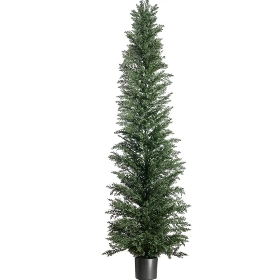 VEVOR Artificial Topiary Cedar Tree 8 Ft Set of 2 with Pot Greenery Decor, Premium PE Fake Trees, Year-Round Indoor & Outdoor Faux Green Plant for Front Door, Entryway, Porch, Balcony, Patio, Garden