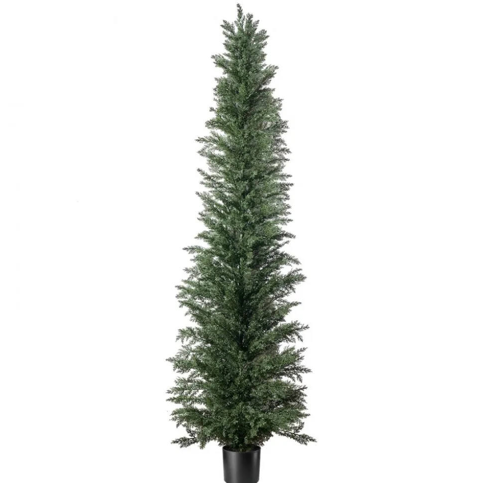 VEVOR Artificial Topiary Cedar Tree 8 Ft Set of 2 with Pot Greenery Decor, Premium PE Fake Trees, Year-Round Indoor & Outdoor Faux Green Plant for Front Door, Entryway, Porch, Balcony, Patio, Garden