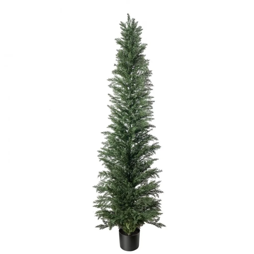 VEVOR Artificial Topiary Cedar Tree 8 Ft Set of 2 with Pot Greenery Decor, Premium PE Fake Trees, Year-Round Indoor & Outdoor Faux Green Plant for Front Door, Entryway, Porch, Balcony, Patio, Garden