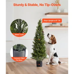 VEVOR Artificial Topiary Cedar Trees, 48 inch 2 Set Faux Pine Shrubs Plants, Fake Silk Tree Look Real, Easy Assembly for Decor Front Porch Outdoor Patio Garden Balcony Backyard Indoor Office