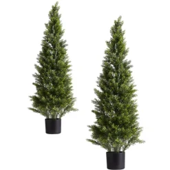 VEVOR Artificial Topiary Cedar Trees, 48 inch 2 Set Faux Pine Shrubs Plants, Fake Silk Tree Look Real, Easy Assembly for Decor Front Porch Outdoor Patio Garden Balcony Backyard Indoor Office