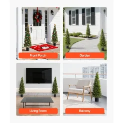 VEVOR Artificial Topiary Cedar Trees, 48 inch 2 Set Faux Pine Shrubs Plants, Fake Silk Tree Look Real, Easy Assembly for Decor Front Porch Outdoor Patio Garden Balcony Backyard Indoor Office