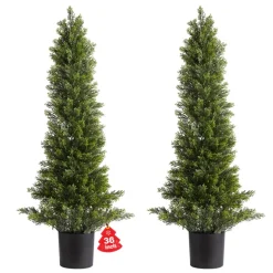 VEVOR Artificial Topiary Cedar Trees, 36 inch 2 Set Faux Pine Shrubs Plants, Fake Silk Tree Look Real, Easy Assembly for Decor Front Porch Outdoor Patio Garden Balcony Backyard Indoor Office
