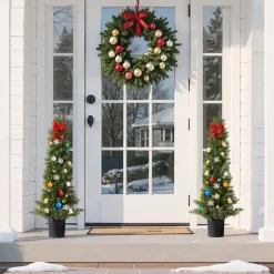VEVOR Artificial Topiary Cedar Trees, 36 inch 2 Set Faux Pine Shrubs Plants, Fake Silk Tree Look Real, Easy Assembly for Decor Front Porch Outdoor Patio Garden Balcony Backyard Indoor Office