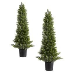 VEVOR Artificial Topiary Cedar Trees, 36 inch 2 Set Faux Pine Shrubs Plants, Fake Silk Tree Look Real, Easy Assembly for Decor Front Porch Outdoor Patio Garden Balcony Backyard Indoor Office