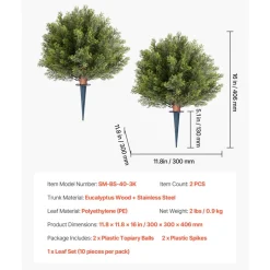 VEVOR Artificial Topiary Cypress Trees with Ground Spike, 16 inch 2 Set Faux Shrubs & Bushes Potted Plants, Fake Silk Tree Look Real for Decor Front Porch Outdoor Indoor Patio Garden Balcony Backyard