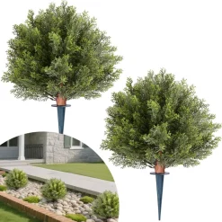 VEVOR Artificial Topiary Cypress Trees with Ground Spike, 16 inch 2 Set Faux Shrubs & Bushes Potted Plants, Fake Silk Tree Look Real for Decor Front Porch Outdoor Indoor Patio Garden Balcony Backyard
