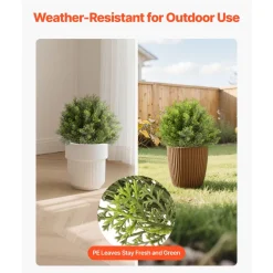 VEVOR Artificial Topiary Cypress Trees with Ground Spike, 16 inch 2 Set Faux Shrubs & Bushes Potted Plants, Fake Silk Tree Look Real for Decor Front Porch Outdoor Indoor Patio Garden Balcony Backyard