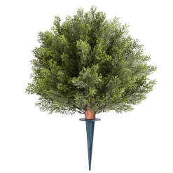 VEVOR Artificial Topiary Cypress Trees with Ground Spike, 16 inch 2 Set Faux Shrubs & Bushes Potted Plants, Fake Silk Tree Look Real for Decor Front Porch Outdoor Indoor Patio Garden Balcony Backyard