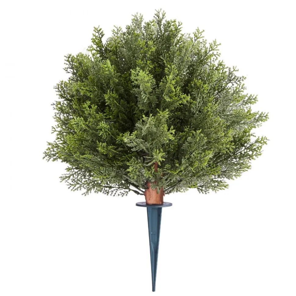 VEVOR Artificial Topiary Cypress Trees with Ground Spike, 16 inch 2 Set Faux Shrubs & Bushes Potted Plants, Fake Silk Tree Look Real for Decor Front Porch Outdoor Indoor Patio Garden Balcony Backyard