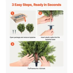 VEVOR Artificial Topiary Cypress Trees with Ground Spike, 16 inch 2 Set Faux Shrubs & Bushes Potted Plants, Fake Silk Tree Look Real for Decor Front Porch Outdoor Indoor Patio Garden Balcony Backyard